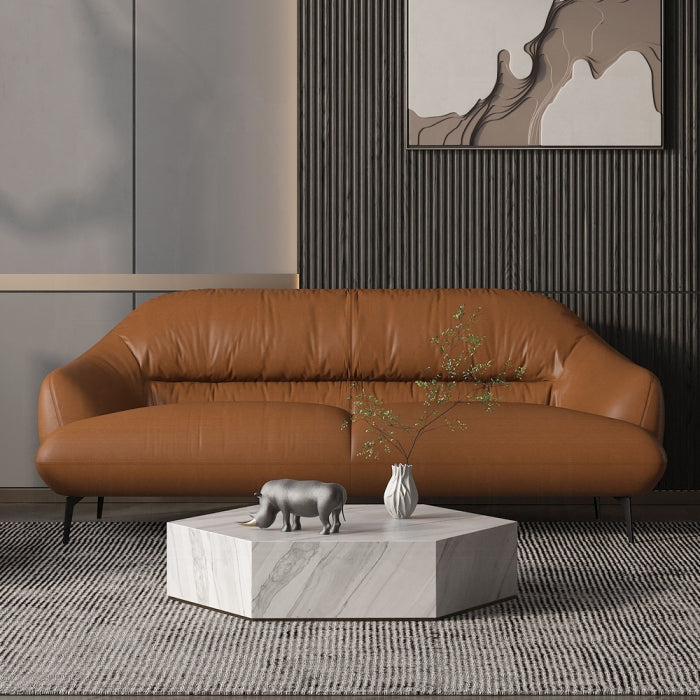Auremont Cognac Tan Top-Grain Leather Sofa