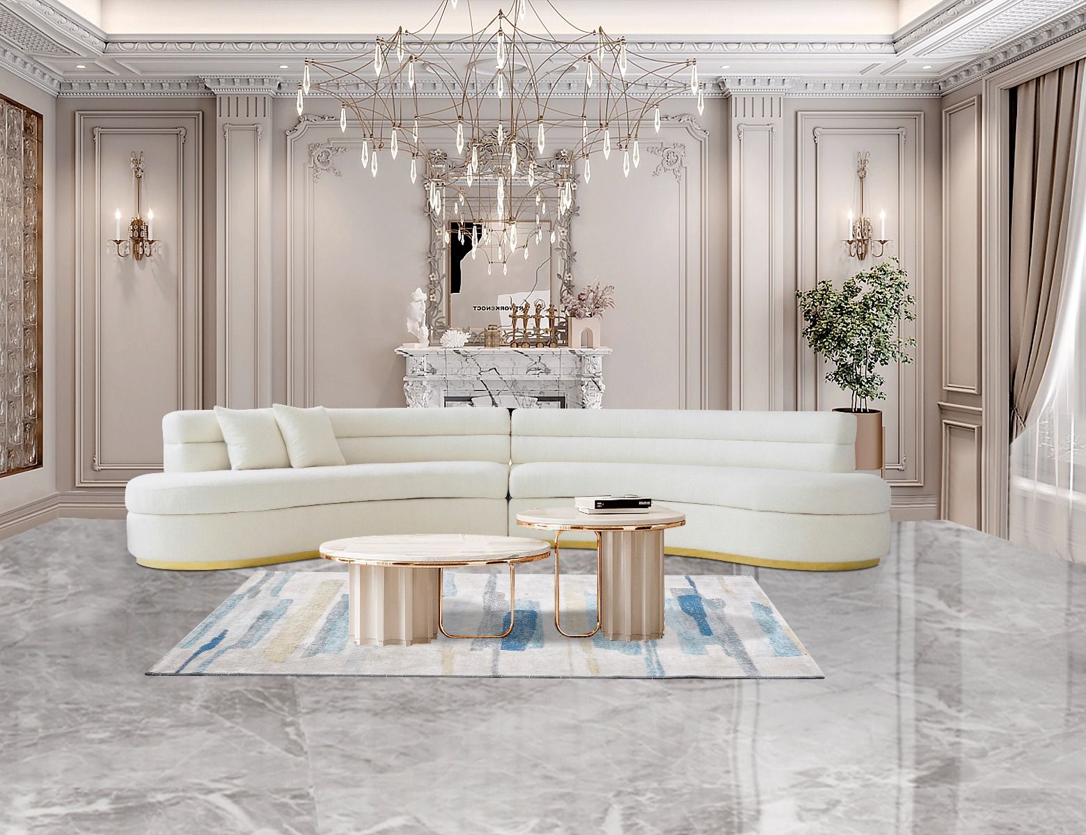 Grecian Boucle Fabric Curved Sofa