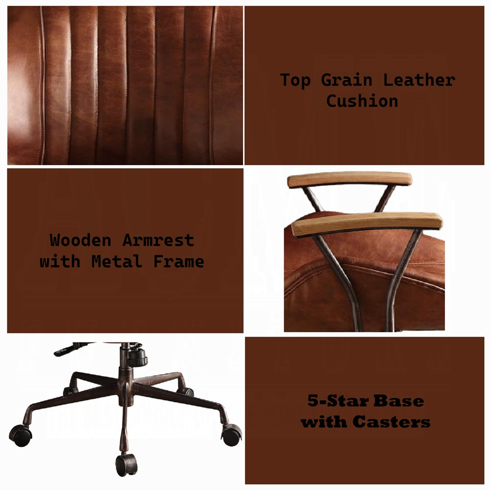 Kensington Cocoa Top-Grain Leather Executive Office Chair – Vintage Luxury Swivel Desk Chair