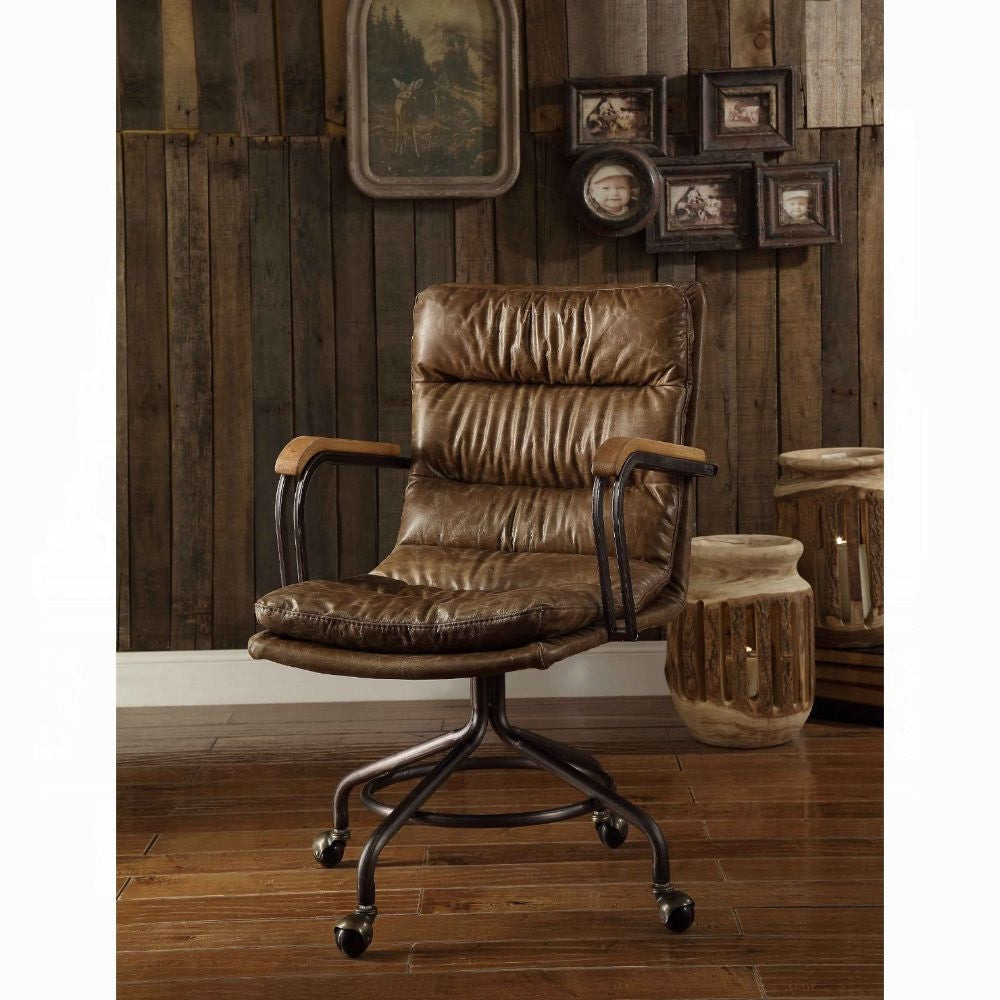 Vintage Whiskey Top-Grain Leather Executive Swivel Office Chair – Luxury High-Back Desk Chair
