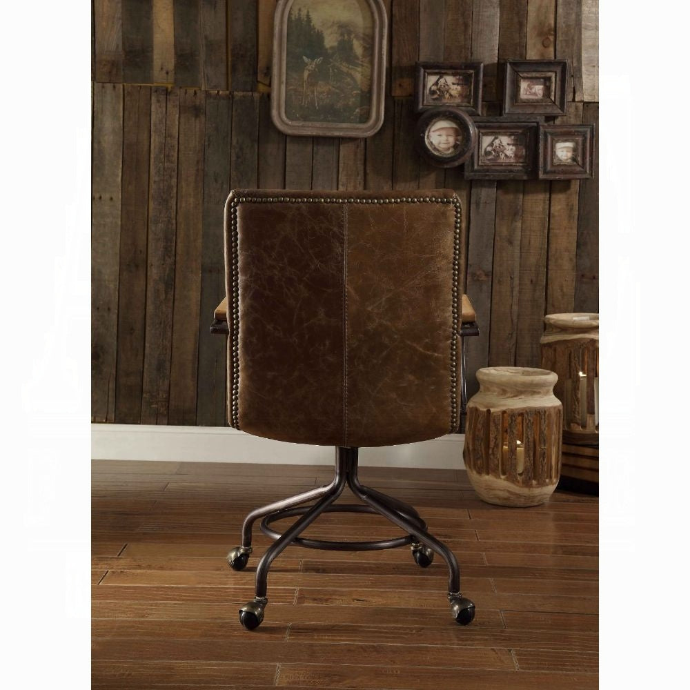 Vintage Whiskey Top-Grain Leather Executive Swivel Office Chair – Luxury High-Back Desk Chair