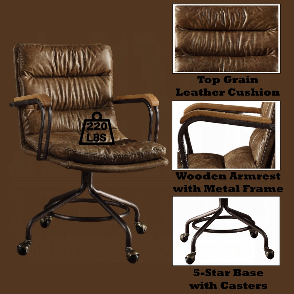 Vintage Whiskey Top-Grain Leather Executive Swivel Office Chair – Luxury High-Back Desk Chair