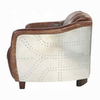 Vintage Aviator Brown Top-Grain Leather Loveseat with Riveted Aluminum Frame
