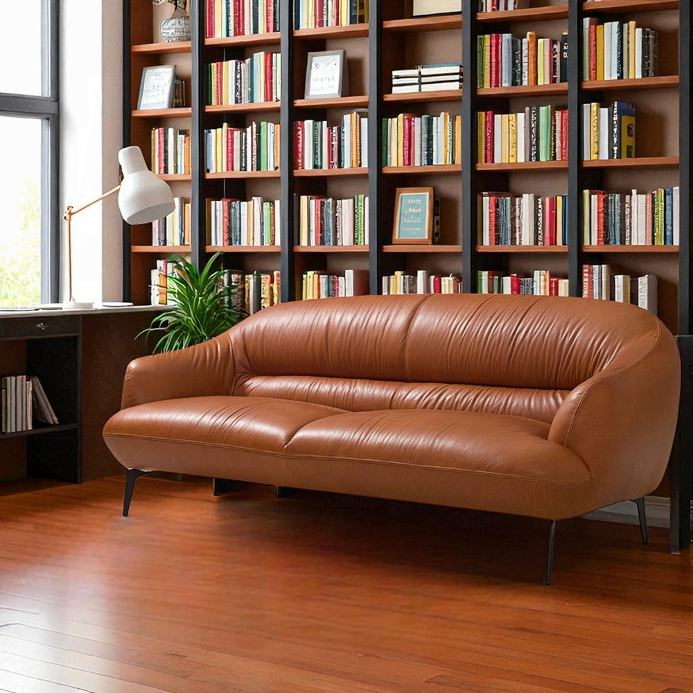 Auremont Cognac Tan Top-Grain Leather Sofa