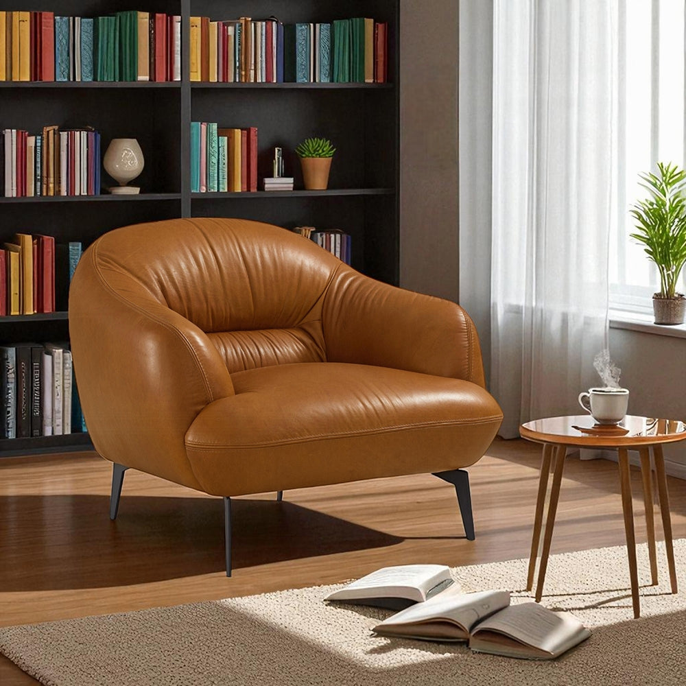 Auremont Cognac Tan Top-Grain Leather Accent Chair