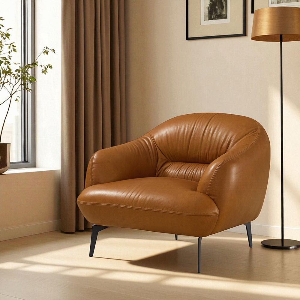 Auremont Cognac Tan Top-Grain Leather Accent Chair