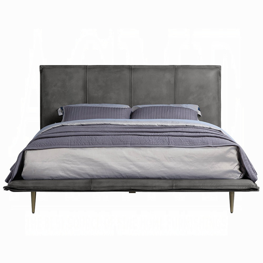 Rosalie Charcoal Gray Top-Grain Leather Platform Bed – Queen & King