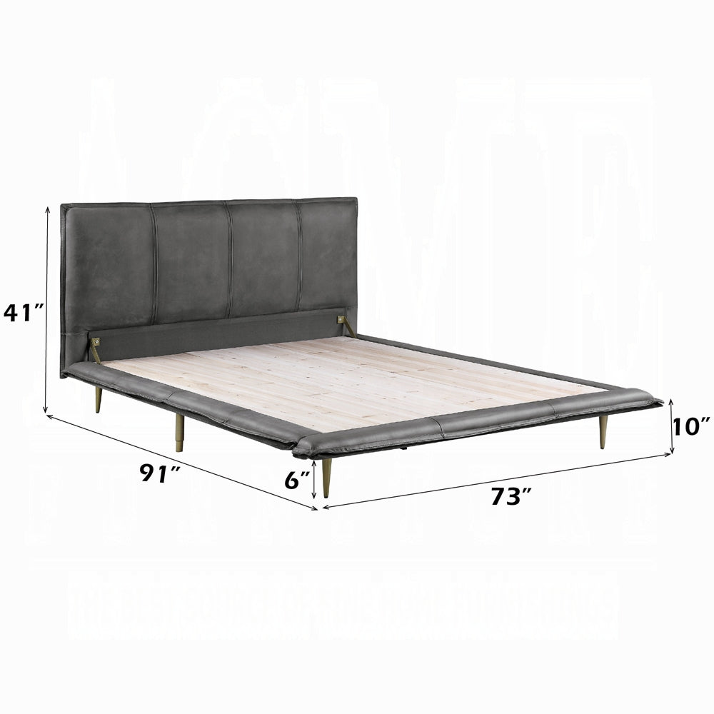 Rosalie Charcoal Gray Top-Grain Leather Platform Bed – Queen & King