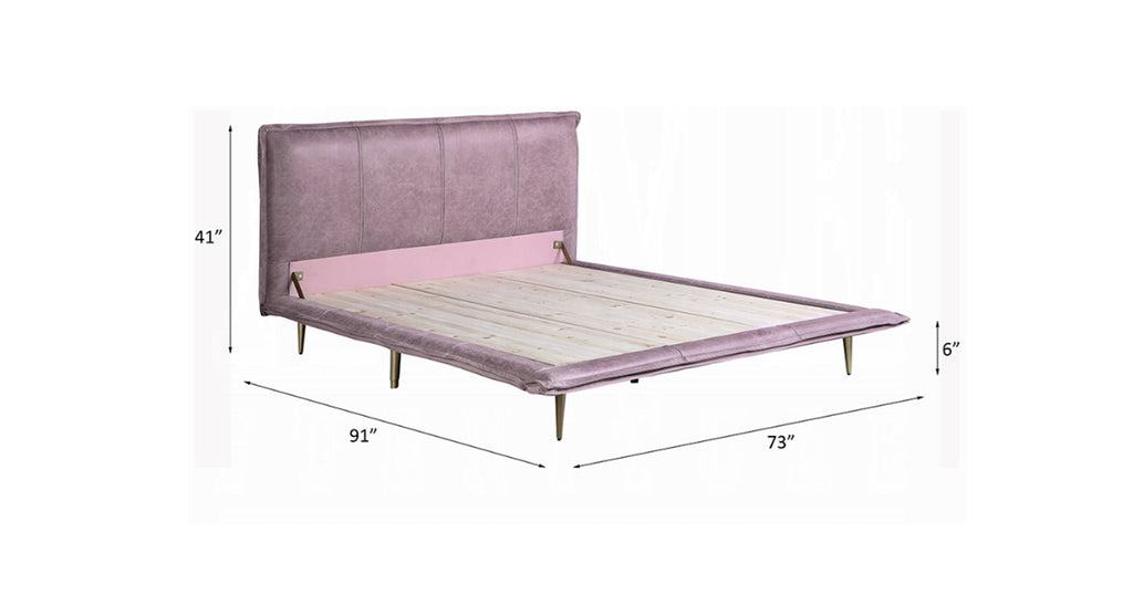 Rosalie Blush Pink Top-Grain Leather Platform Bed – Queen & King
