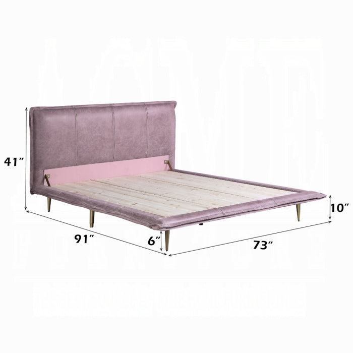 Rosalie Blush Pink Top-Grain Leather Platform Bed – Queen & King