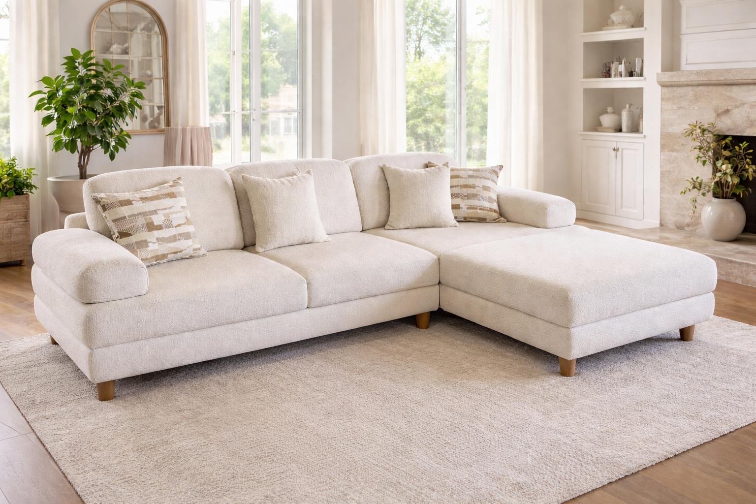 Luxury Cream Bouclé Sectional Sofa w/ Chaise