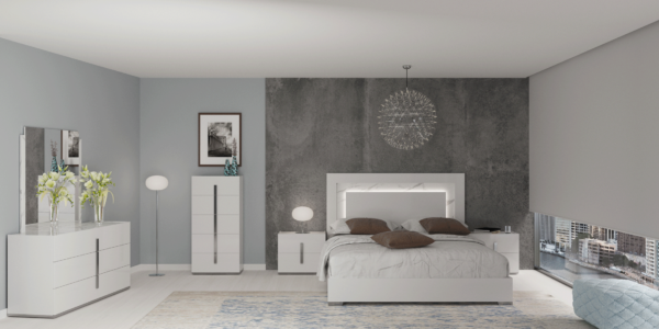 Modern White Geometric Bedroom Set