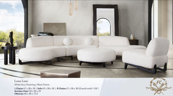 Luna Luxe White Bouclé Curved Modular Sofa Set