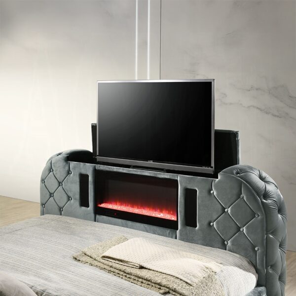 Modern Glam Bed with Built-in Fireplace & TV Lift - Image 2