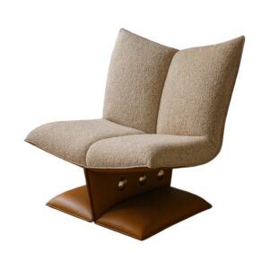 Modern Sculptural Accent Chair In Textured Upholstery & Leather Base