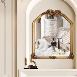 Luxury Gold Arched Mirror with Ornate Floral Detailing