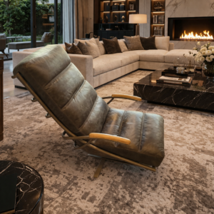 Modern Leather Lounge Chair with Wood Accents