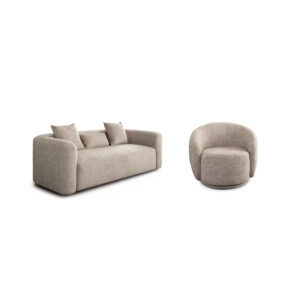 Olli Wheat Fabric Sofa & Swivel Chair Set