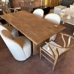 Modern Solid Wood Dining Table Set w/ Upholstered Bouclé Chairs
