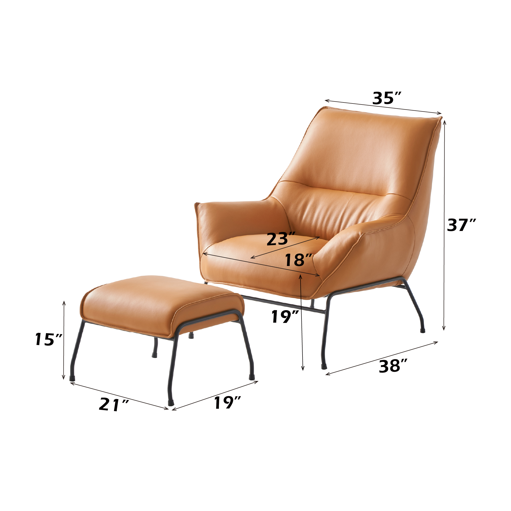 Leather Lounge Chair | Genuine Leather Ottoman Set - Image 4