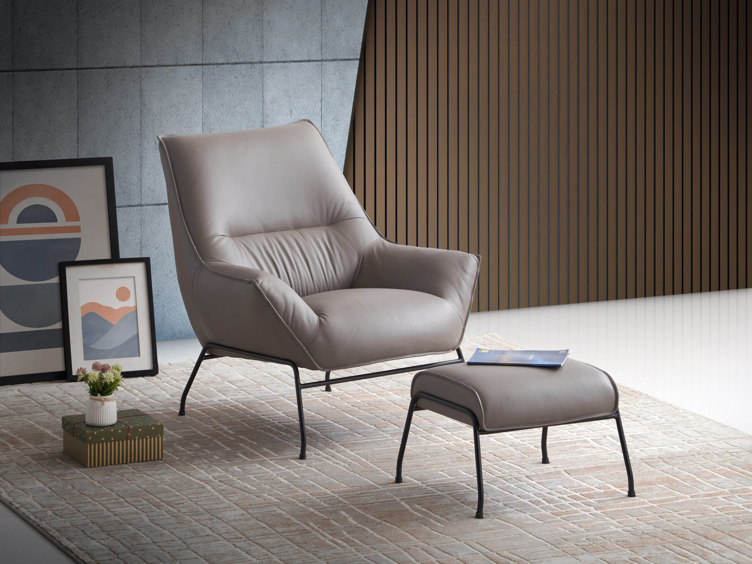 Leather Lounge Chair | Genuine Leather Ottoman Set - Image 5